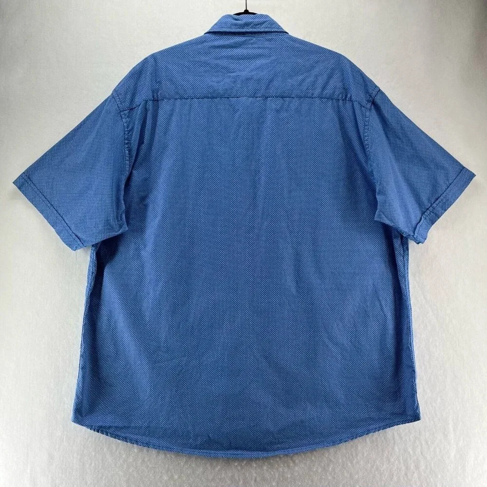 Monument Shirt Mens Sz 2X Printed Check Button Front Short Sleeve Cotton Blue - Picture 2 of 10